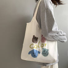 Bolso de mano de lona para mujer, bolsa de hombro informal con estampado de dibujos animados de animales, para la playa, de algodón 2024 - compra barato