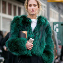 TOPFUR-abrigo corto de piel de zorro auténtica para mujer, chaqueta de invierno de alta calidad, Color verde, 50cm 2024 - compra barato