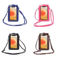 Mini bolsa de couro pu para celular, bolsa de ombro crossbody com janela de tela sensível ao toque 2024 - compre barato