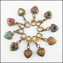 10 New Heart 10x11.5mm Charms Mixed Round Crystal Antiqued Bronze Tone Retro With Lobster Claw Clasps 2023 - buy cheap
