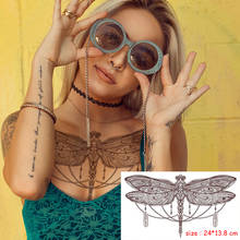 Temporary Waterproof Tattoo Sticker dragonfly feather animal necklace sexy chest back Flash water transfer Tatto for Woman girl 2024 - buy cheap