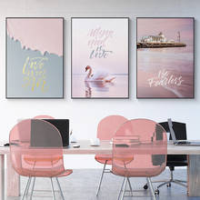 Ins estilo rosa cisne tudo o que você precisa é amor ser destemido macaroon moderno parede arte imagem da pintura em tela para o presente da decoração do quarto da menina 2024 - compre barato