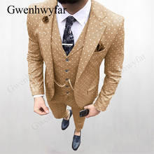 Gwenhwypressão 2020 conjunto masculino de pontos brancos, terno para noivo e casamento, slim fit, 3 peças 2024 - compre barato