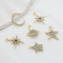 Colgantes de cobre dorado con luz de Luna y estrellas, accesorios para hacer joyas, pendientes, 6 unids/lote 2024 - compra barato