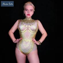 Christia Bella Sexy Gold Rhinestones Pole Dancing Bodysuits Women Stretch Jumpsuits Stage Wear Nightclub Party Dance Costumes 2024 - buy cheap