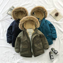 Boys winter plus velvet padded coat jacket boys solid color windbreaker coat hooded fur collar cotton jacket boy warm jacket 2024 - buy cheap
