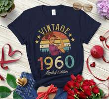 Camiseta estampa vintage 1960 edição limitada retrô, camiseta feminina engraçada 61st presente de aniversário fashion casual manga curta tops 2024 - compre barato