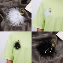 Fashion Retro Feather Animal Brooches Jewelry Handmade Black White Pearl Ostrich Bird Feather Brooch Pins Accessories for Women 2024 - buy cheap