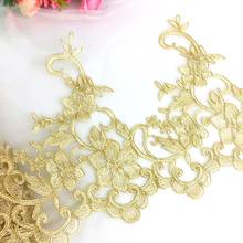 Gold Embroidered Lace Champagne Gold Lace Fabrics Light Tulle Scalloped Bridal Sashes 29CM 2024 - buy cheap