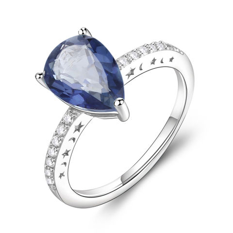 Женское кольцо с натуральным иолитом, голубой мистический кварцевый камень, обручальное кольцо из стерлингового серебра 925 пробы, ювелирное изделие, 2.05Ct 2022 - купить недорого