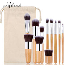 Popfeel 11 Pcs Wooden Handles Makeup Brushes Set with Bag Professional Makeup Brushes Eye Shadow Concealer Eyebrow 2024 - buy cheap