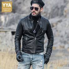 Brand Motorcycle Sheepskin Short Coat Men Fashion Slim Genuine Leather Jacket Plus Size 5XL Autumn Stand Collar Zipper Outerwear 2024 - buy cheap