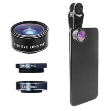 Mobile Phone 198-degree Fish Eye Wide Angle 15X Macro Camera Lens Kit for iPhone 2024 - buy cheap