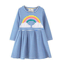 Girls Autumn Stripes Costume Cotton Princess Dress with Rainbow Could Appliques Baby Girl Clothes 2024 - buy cheap