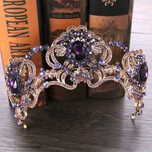 FORSEVEN-corona de perlas de Cristal púrpura barroca, Tiara nupcial, accesorios para el cabello de boda, corona de flores para novia, JL 2024 - compra barato