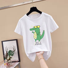 Summer Casual style  street Loose women T-Shirts Short Sleeve tops cotton Fashion Cartoon Crocodile Pattern printing Pullovers 2024 - buy cheap