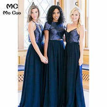 Dark Blue Sequined Bridesmaid Dresses Long dress for wedding 2 pieces Gown Wedding Party Gown Chiffon Women Bridesmaid Dress 2024 - buy cheap