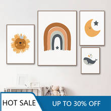 Pintura en lienzo de Navidad para decoración del hogar, carteles e impresiones de estrellas del sol, Luna, arcoíris, dibujos animados, arte de pared para habitación de niños 2024 - compra barato