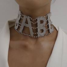 Collar de cristal de diamantes de imitación para mujer, europeas y americanas con letras grandes, a la moda, para regalo de fiesta 2024 - compra barato