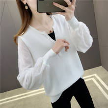 Room 195511, four row 7 】 pure color film of spring under the round collar lace sleeve knit unlined upper garment to 53 2024 - buy cheap