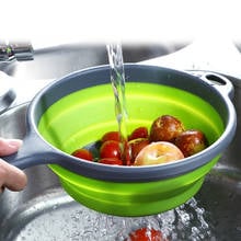 1PC Folding Silicone Drain Basket Colander With Handle Fruit Vegetable Washing Strainer Drainer Kitchen Sifter Tool Accessories 2024 - buy cheap