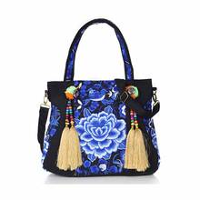 Women Shoulder Bag Hand Embroidery Pretty Flower Bohemia Retro Tassel Canvas Girl Shopping Handbag Large Capacity Messenger Bag 2024 - buy cheap