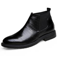 mens casual large size cow leather boots business formal dress shoes slip-on chelsea boot ankle botas masculinas zapatos hombre 2024 - buy cheap