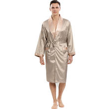 Novo roupão masculino de seda, camisola macia confortável de manga comprida, uma peça, kimono, vestido de banho masculino, estampado, roupa de dormir para casa 2024 - compre barato