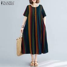 ZANZEA-vestido de verano a rayas para mujer, caftán, informal, de manga corta, holgado, 7, 2021 2024 - compra barato