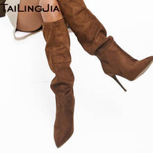 Brown Faux Suede Knee High Boots for Women Pointed Toe Stiletto High Heel Long Boot Lady Elegant Slip On Large Size Winter Shoes 2024 - buy cheap