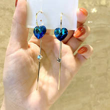 Korean Earrings Fashion Jewelry Statement Earrings Retro Long Tassel Blue Crystal Love Simple Earrings For Women Wholesale 2024 - buy cheap