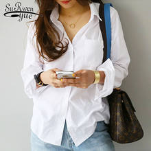 Blusa blanca holgada de manga larga para mujer, camisa femenina con un bolsillo, 2021 50 2024 - compra barato