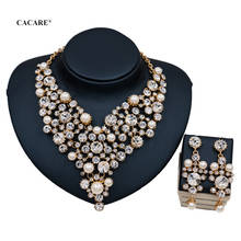 Fashion Jewelry Sets Women Big Necklace Earring Set Dubai Gold Indian Jewellery F1086 Rhinestone Party Jewels 5 Colors CACARE 2024 - buy cheap