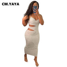 Cm. yaya-vestido feminino de alça espaguete com decote v, bainha elástica, longo, sexy, festa noturna, roupa de verão 2024 - compre barato