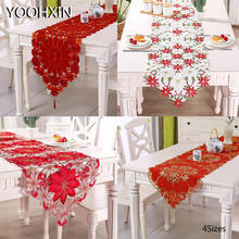 4sizes Elegant red lace satin table runner cloth cover flag embroidery tea bed tablecloth kitchen Christmas wedding party decor 2024 - buy cheap