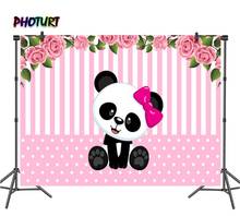 PHOTURT Baby Panda Backdrop Girls Birthday Party Baby Shower Decorate Background Pink Floral Vinyl Banner Photography Props 2024 - buy cheap