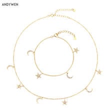 ANDYWEN 925 Sterling Silver Star Moon Pendant Zircon Crystal CZ Choker Bracelet Chain Necklace Jewelry Set Women Fashion Jewels 2024 - buy cheap