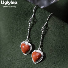 Uglyless-pendientes de ágata Natural para mujer, aretes de amor en forma de corazón, Plata de Ley 925 auténtica, joyería Brincos E1403 2024 - compra barato