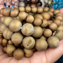 Cuentas de ágata drusa chapadas en oro Natural, espaciador suelto redondo para fabricación de joyas, accesorios de pulsera DIY de 6-12MM, venta al por mayor 2024 - compra barato