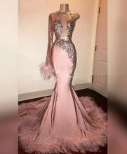 Blush Pink Prom Dresses Mermaid One-shoulder Appliques Beaded Feather Long Prom Gown Evening Dresses Robe De Soiree 2024 - buy cheap