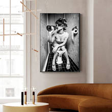 Artisitc preto branco sexy beber e fumar mulher beleza pintura da lona vaso sanitário pub bar decoração para casa poster parede fotos 2024 - compre barato