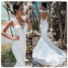 Sexy Mermaid Wedding Dress Sleeveless Lace Appliqued Illusion Back Boho Wedding Gown Long Train Bride Dress Vestido De Noiva 2024 - buy cheap