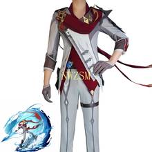 Novo estilo cosplay jogo de fantasia genshin impacto tartaglia topo calças luvas peruca conjunto projeto anime acessórios adulto olho luminoso 2024 - compre barato