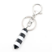 FYJS Unique Silver Plated Circle Lobster Clasp Hexagon Column Key Chain White and Black Color Jewelry 2024 - buy cheap