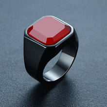 Кольцо-печатка мужское из нержавеющей стали, квадратное, с красным природным камнем 2024 - купить недорого