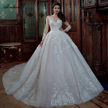Alonlivn роскошное блестящее бальное платье с аппликацией, свадебное платье с длинным рукавом, кружевное свадебное платье с бисером на шнуровке 2024 - купить недорого