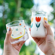 South Korea Ins Hand-painted Tulip Flower Glass Cup Household Heat-resistant Drinking Cup Big Belly Mousse Cup Christmas Gifts 2024 - buy cheap