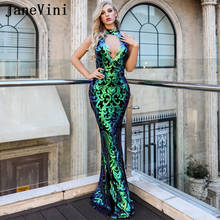 Vestido de sereia longo, sexy, verde, sem mangas, brilhante, com lantejoulas, trem, brilho, 2019 2024 - compre barato