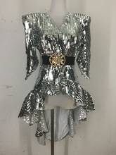 Roupas femininas de alta densidade com lantejoulas, roupas de performance com mesmo parágrafo de estrela, vestido de discoteca, fantasia sexy de bar, saia traseira de ouro ou prata 2024 - compre barato