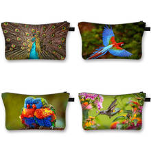 Hummingbird/ Peacock / Parrot  3D Printing Cosmetic Bags Bird and Flower Travel Necessity Portable Makeup Bag Organizer Gift 2024 - buy cheap